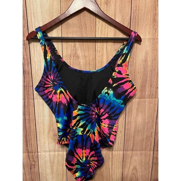 Victoria’s Secret PINK M One Piece NWT Swimsuit Multi Color Tie Dye High Cut - Picture 4 of 10